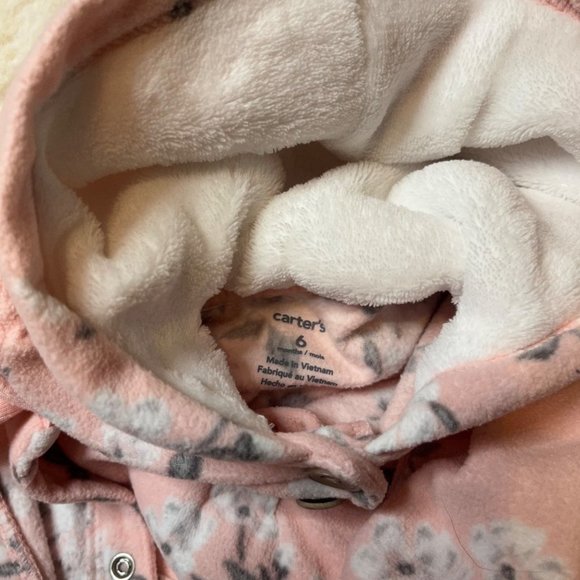 Carters 6M Light Pink Floral Faux Sherpa Lined Winter Coverall Jumpsuit - Picture 10 of 11